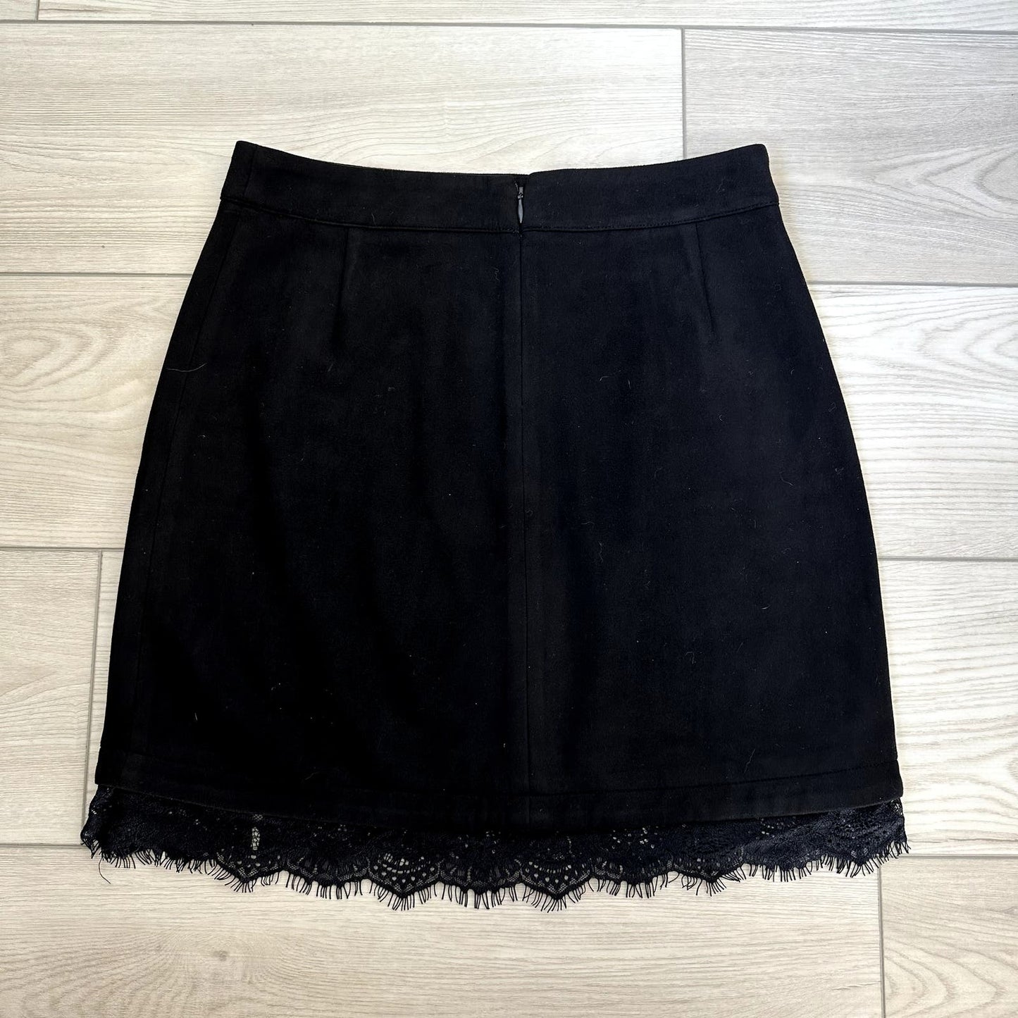 BB Dakota black faux suede lace trim mini skirt
