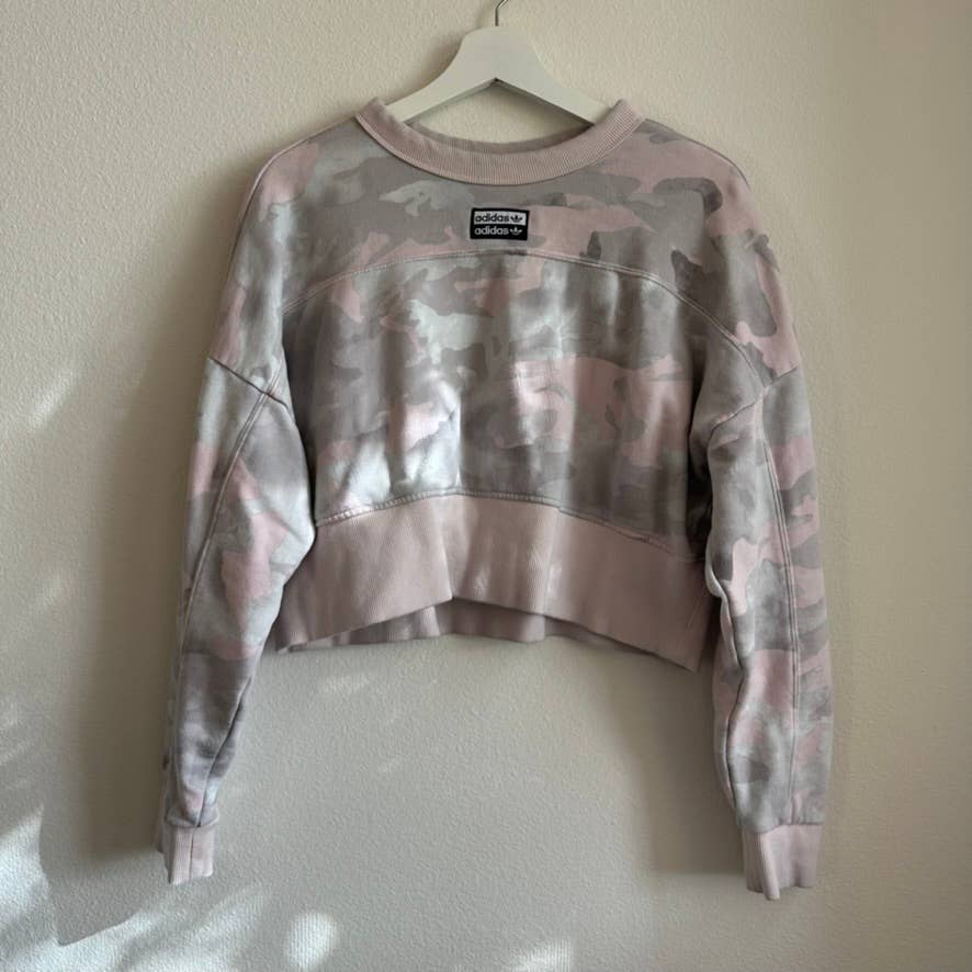 Adidas pink gray camo camouflage cropped sweatshirt