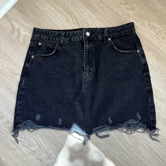 Topshop black distressed ripped high waisted denim jean mini skirt