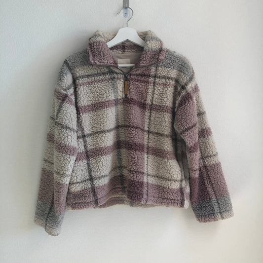 Sherpa plaid quarter zip fall sweater
