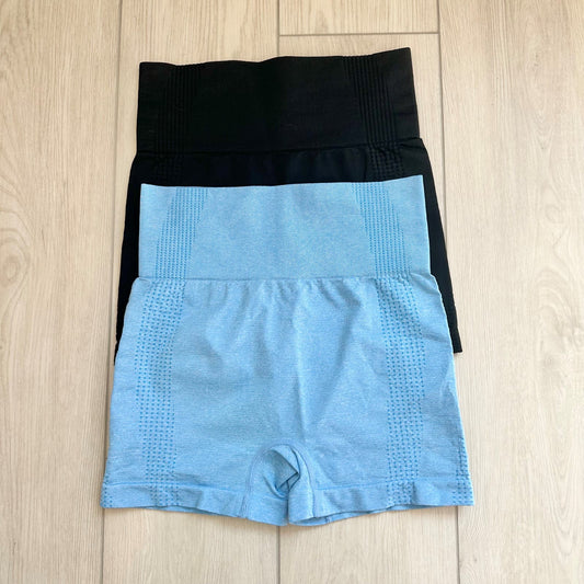 Bundle 2 black blue high waisted seamless athletic workout gym shorts