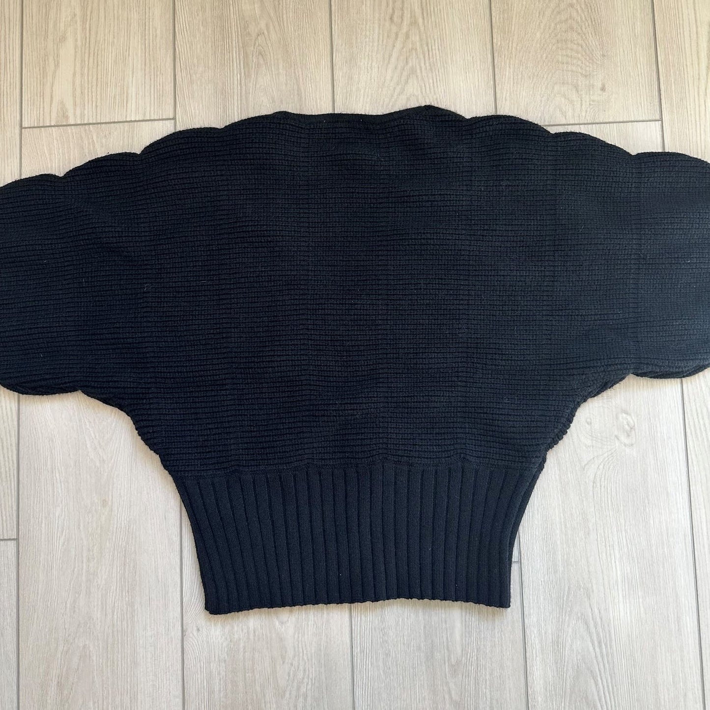 Topshop black ribbed v-neck sweater with volume sleeves