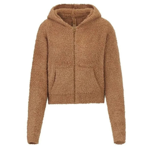 SKIMS brown teddy cozy lounge zip up hoodie