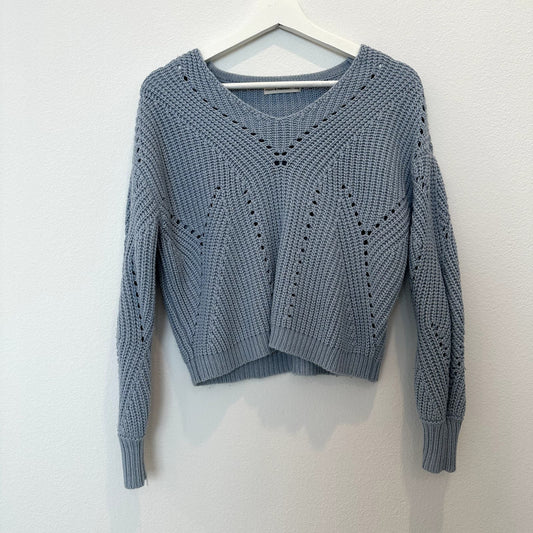 Light blue cutout v-neck knit sweater