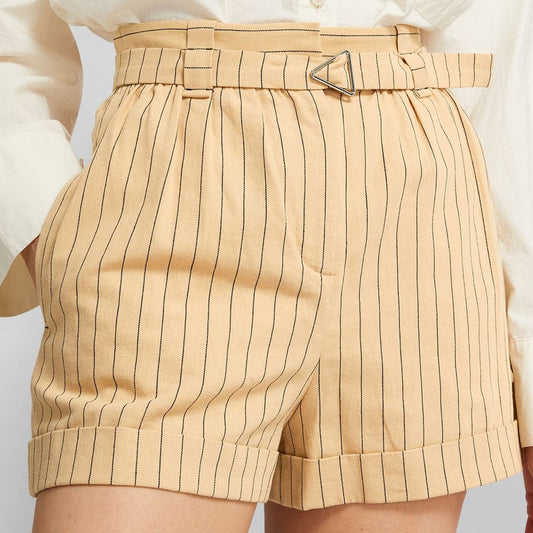 Maje yellow striped belted high waisted soft shorts