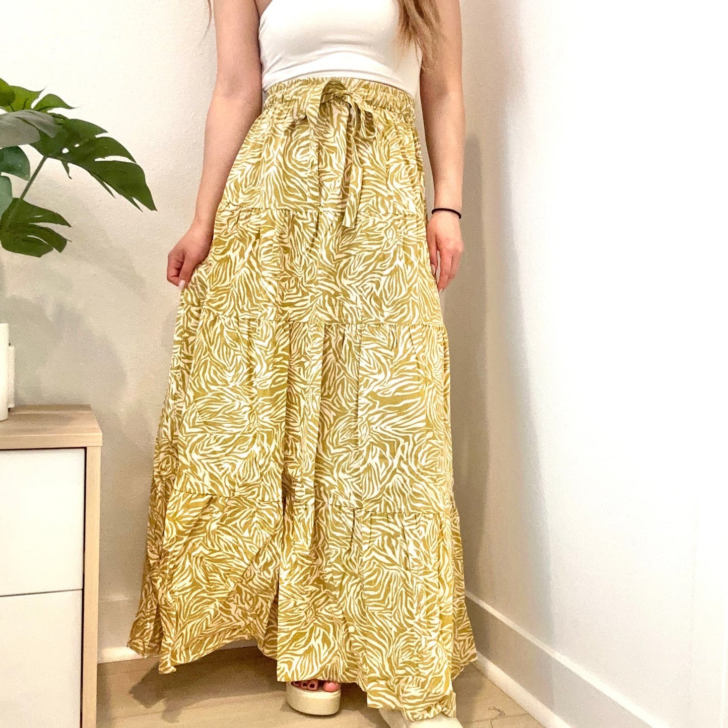 Girl and the Sun Lorox mustard printed maxi skirt
