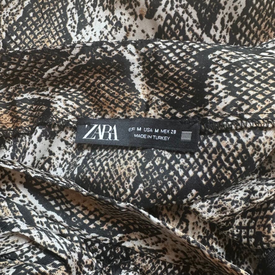 Zara snakeskin ruffle belted tiered brown skort