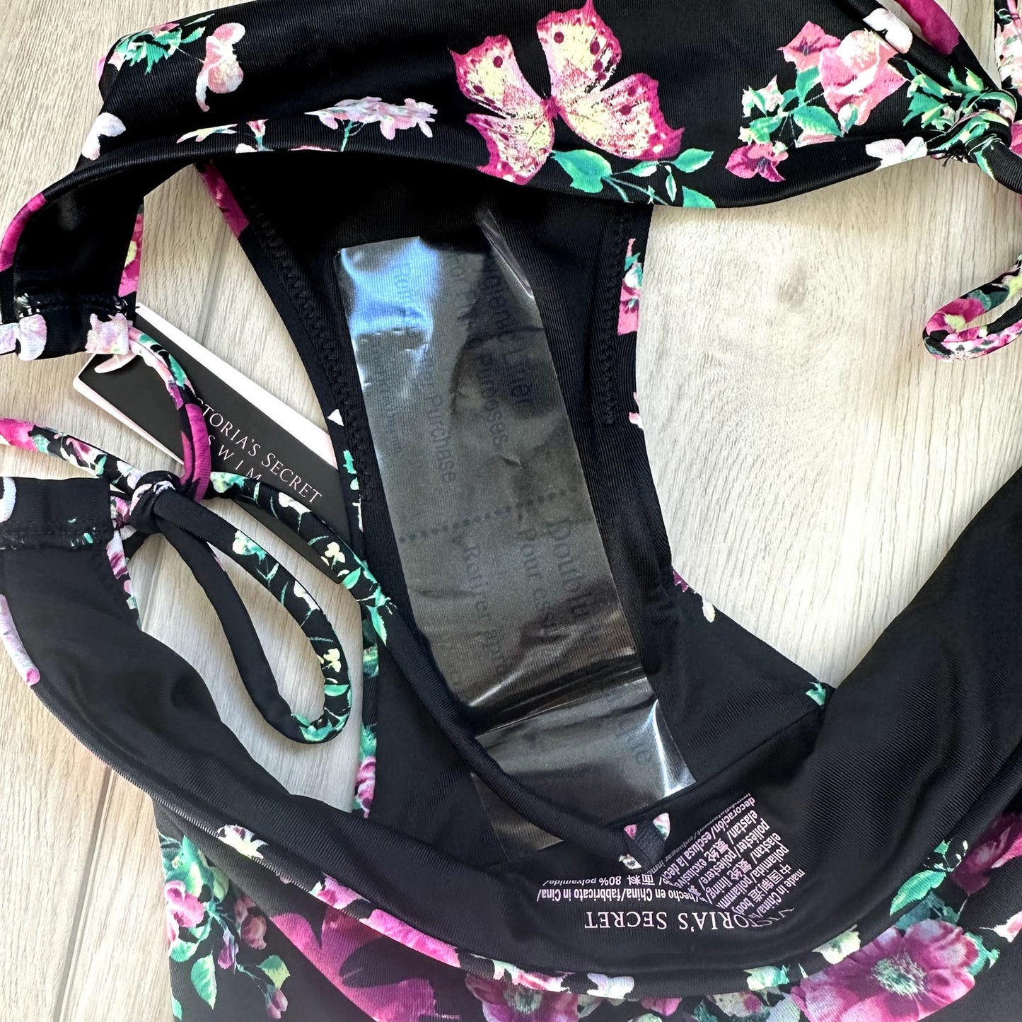 Victoria's Secret black floral 3 piece swim bikini set