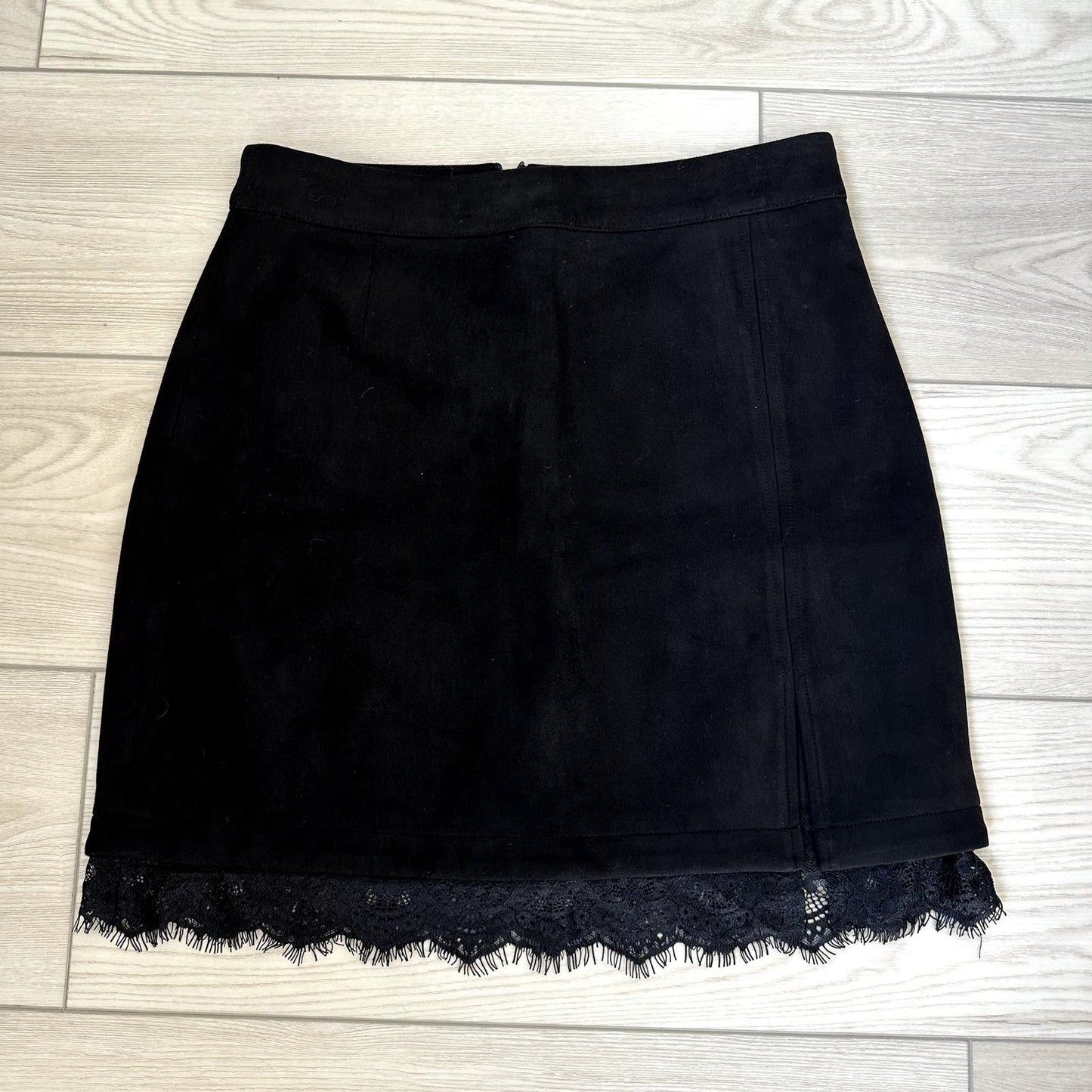 BB Dakota black faux suede lace trim mini skirt