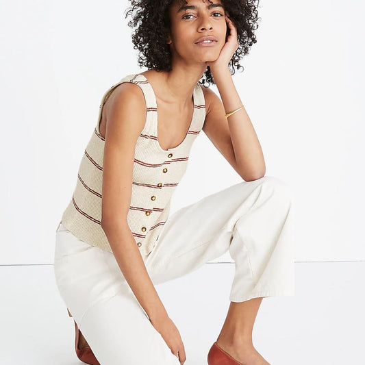 Madewell ribbed button front striped tank top