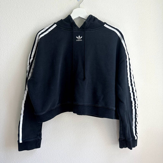 Adidas Originals black 3 stripe Trefoil logo cropped hoodie sweatshirt