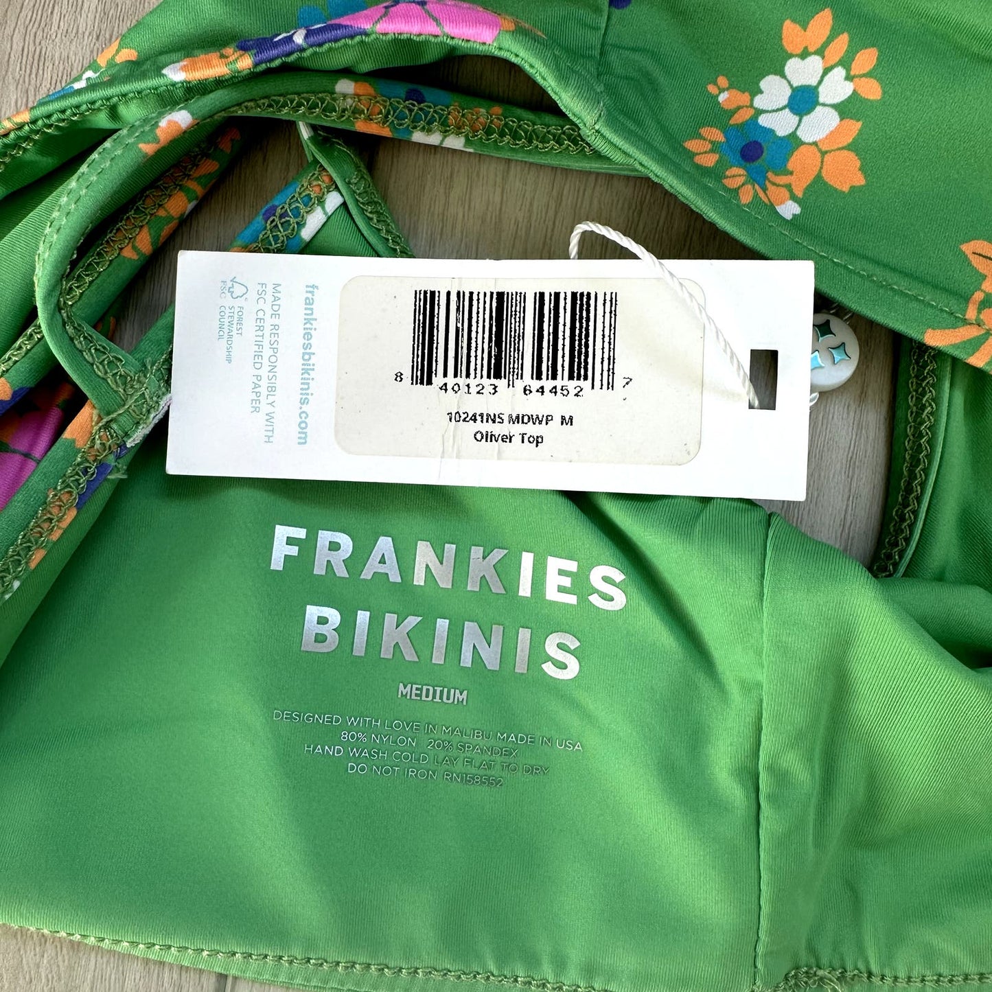 Frankie's Bikinis Oliver green floral one shoulder asymmetrical bikini top