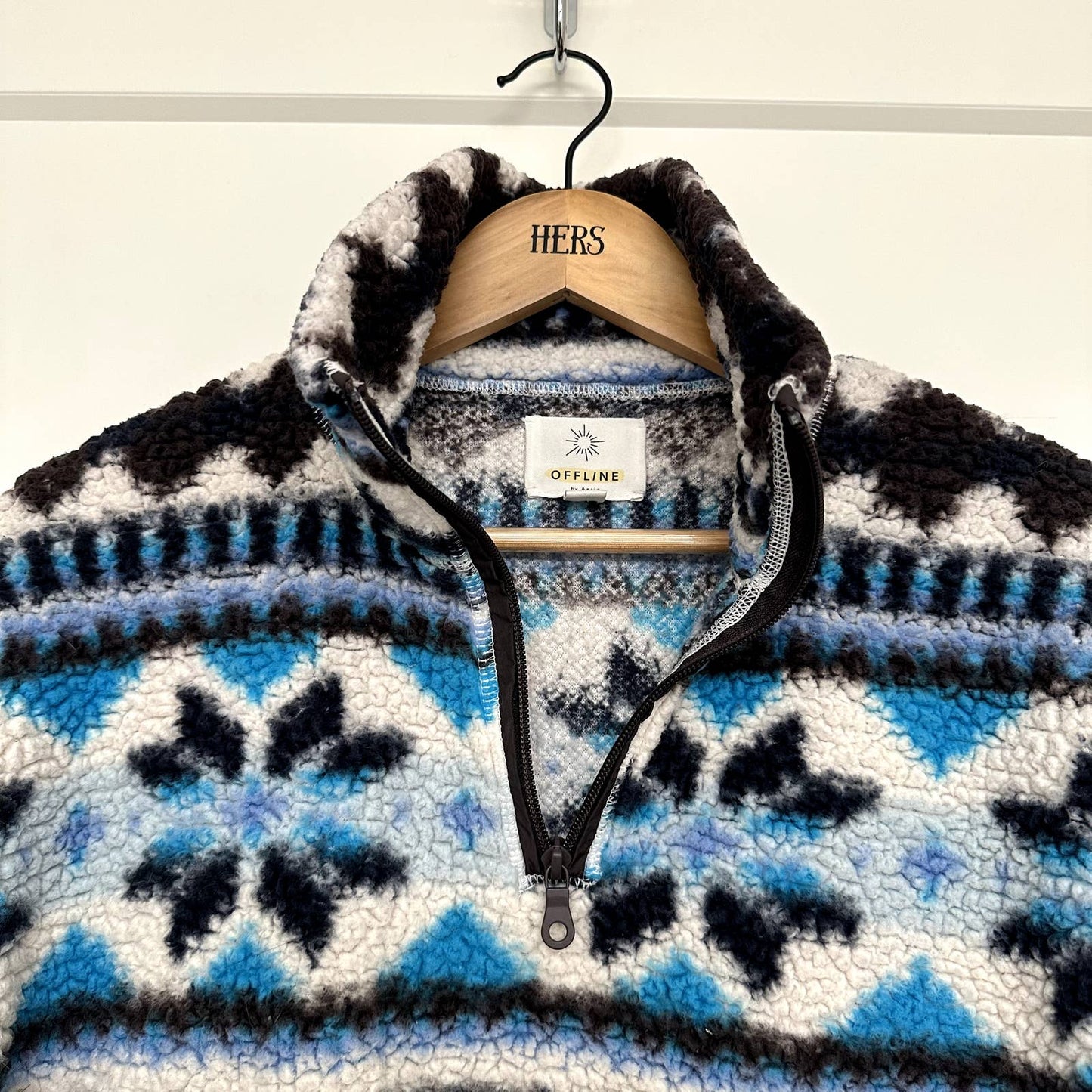 Offline Aerie Aztec Fair Isle printed sherpa fleece quarter zip cozy sweater
