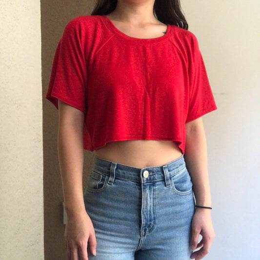Wilfred Free red super cropped short sleeve shirt