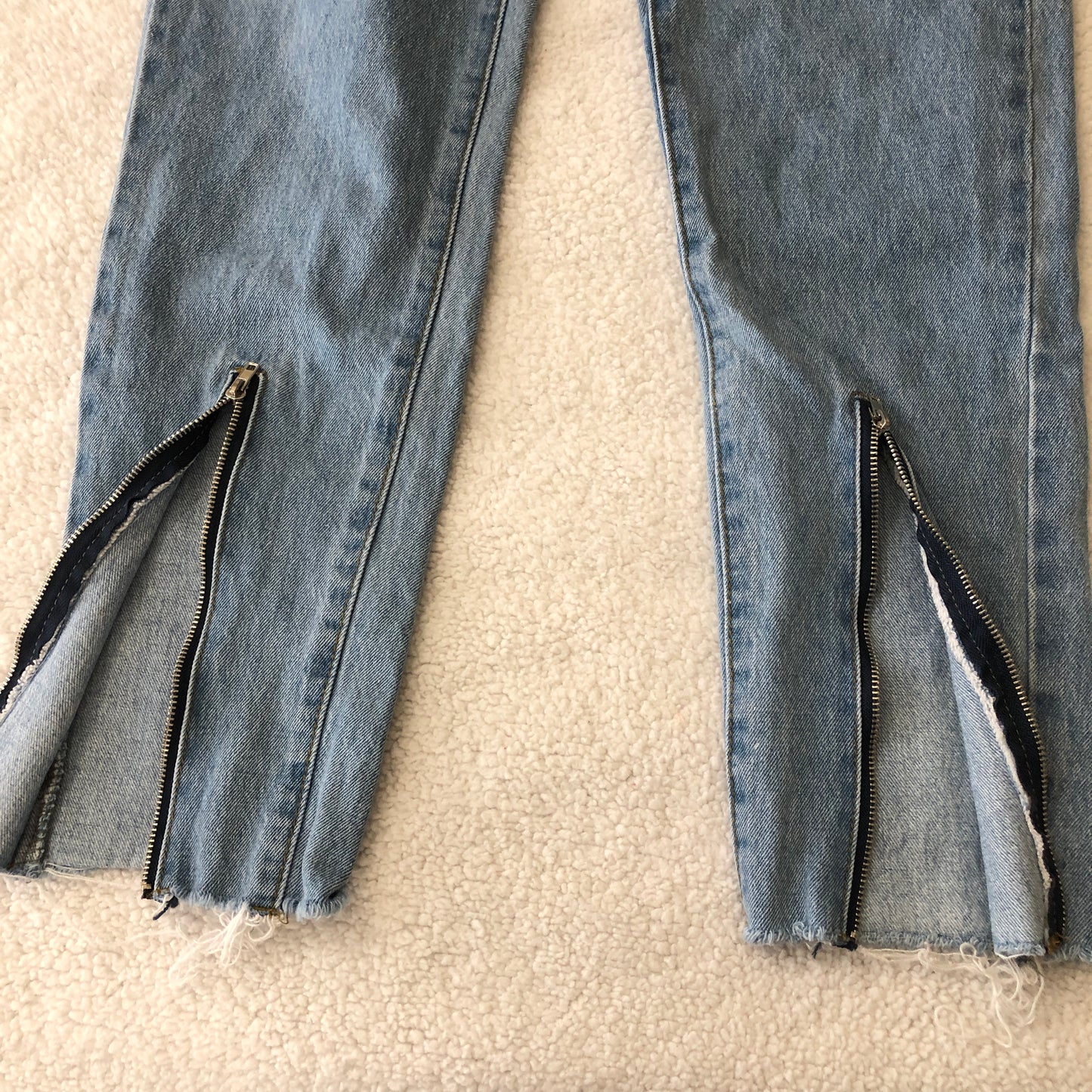Nasty Gal light wash mom tapered zipper jeans