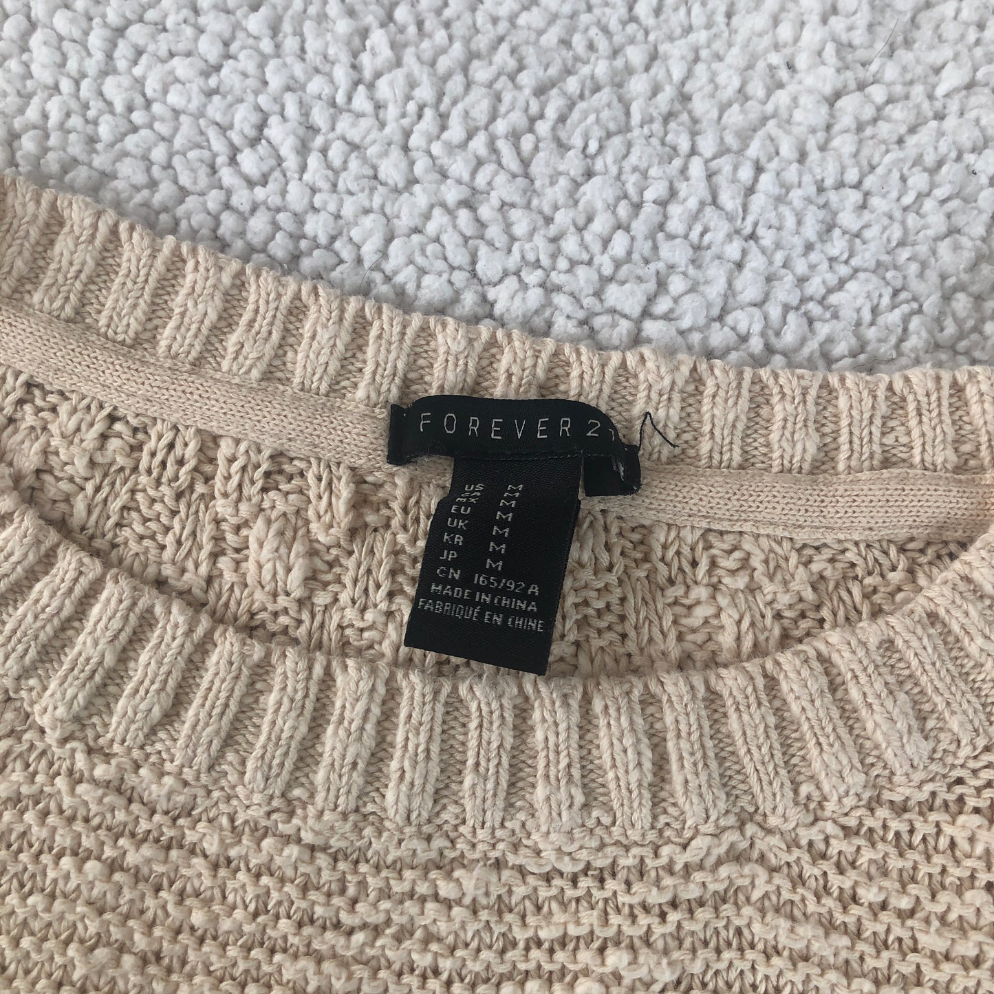 Cream Fair Isle textured knit sweater