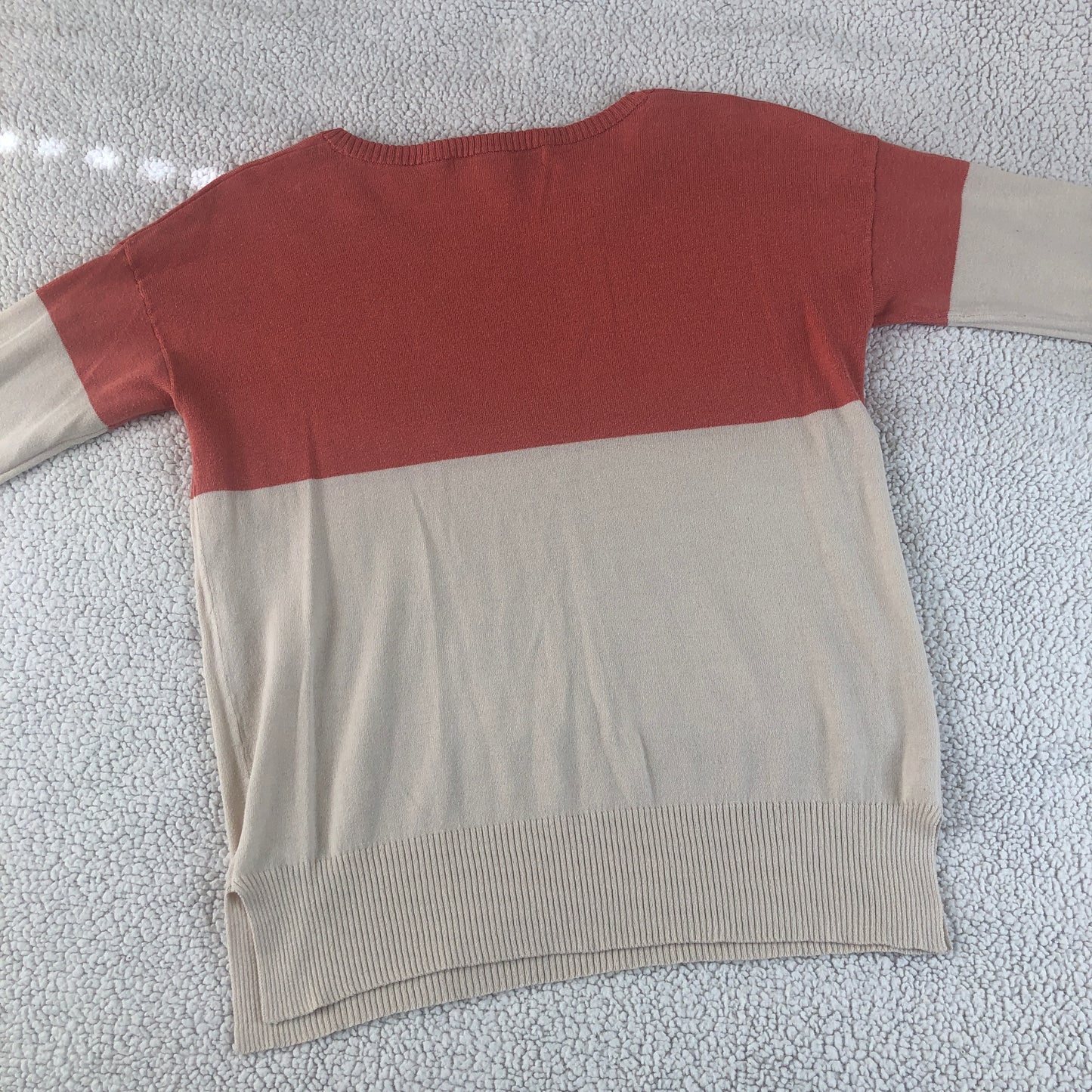 Colorblock cream salmon lightweight thin knit sweater