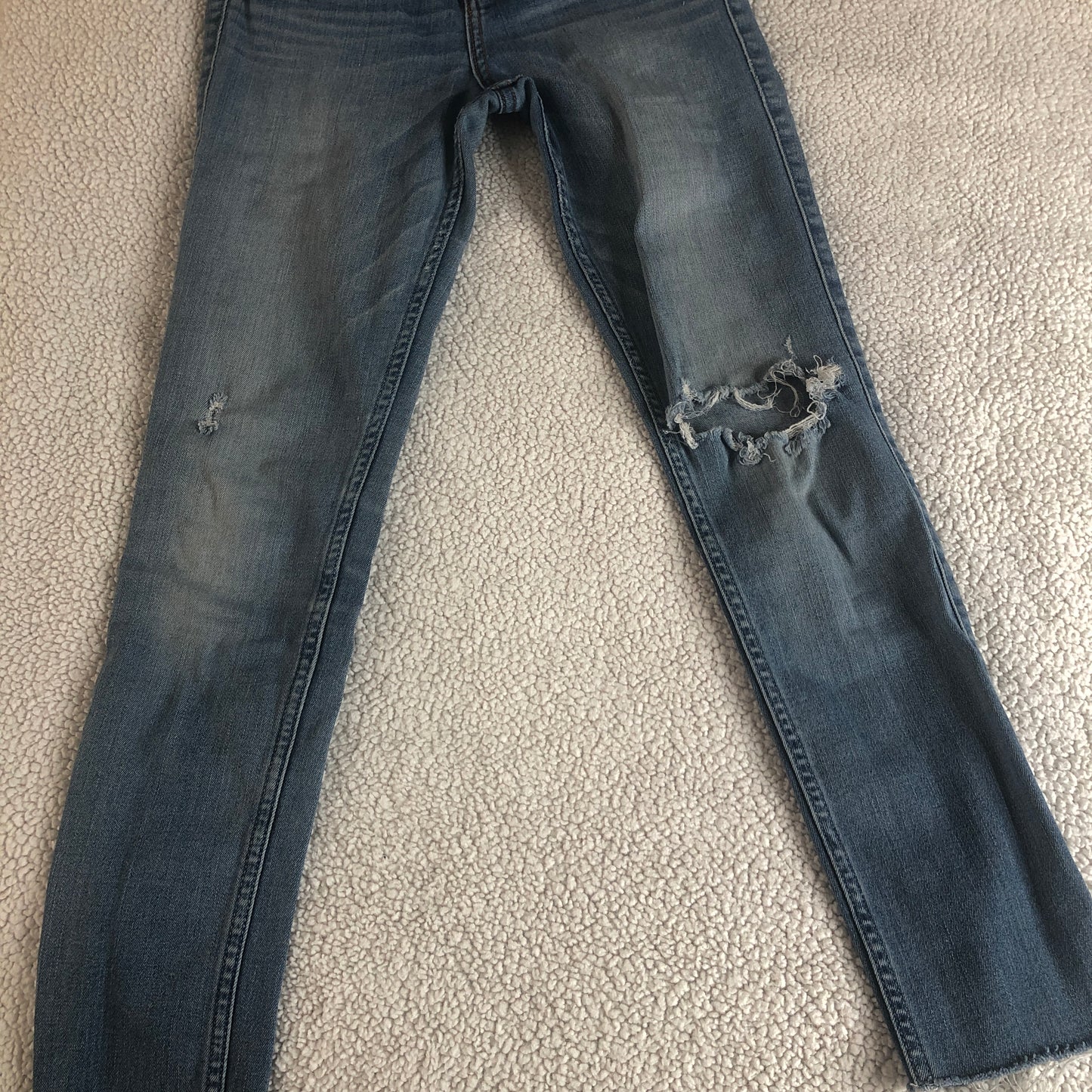 Abercrombie & Fitch distressed ripped raw hem light wash straight leg jeans