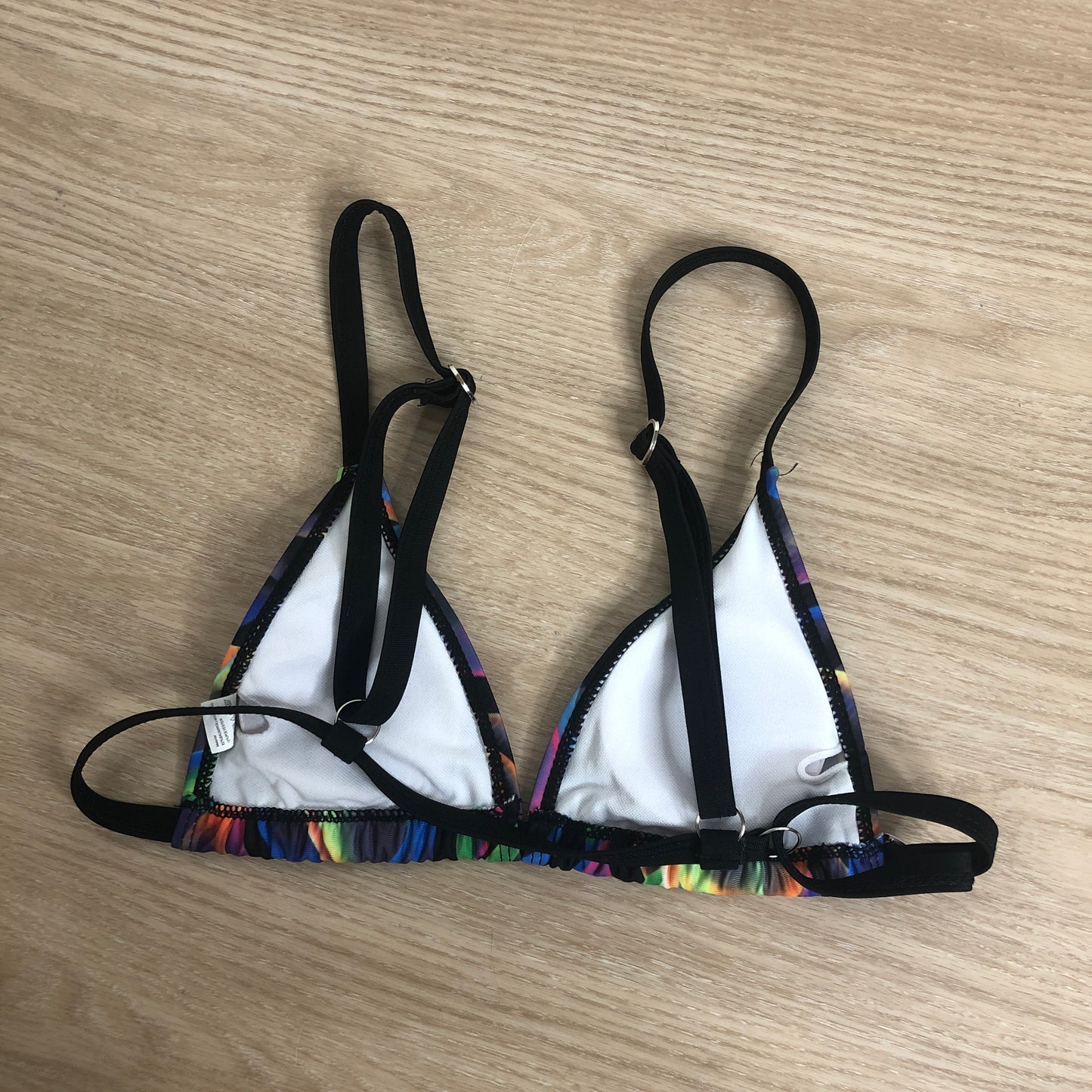 Colorful flame print adjustable triangle padded bikini top heart detail