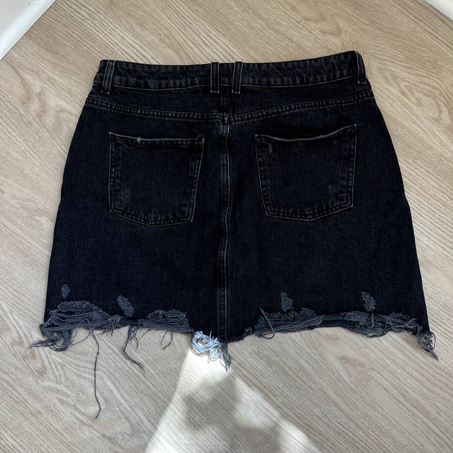 Topshop black distressed ripped high waisted denim jean mini skirt