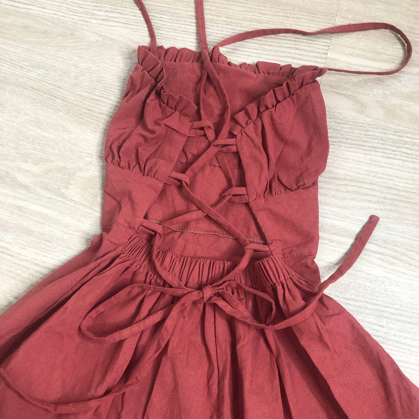 NWOT red rust bustier lace up backless fit and flare strappy mini dress