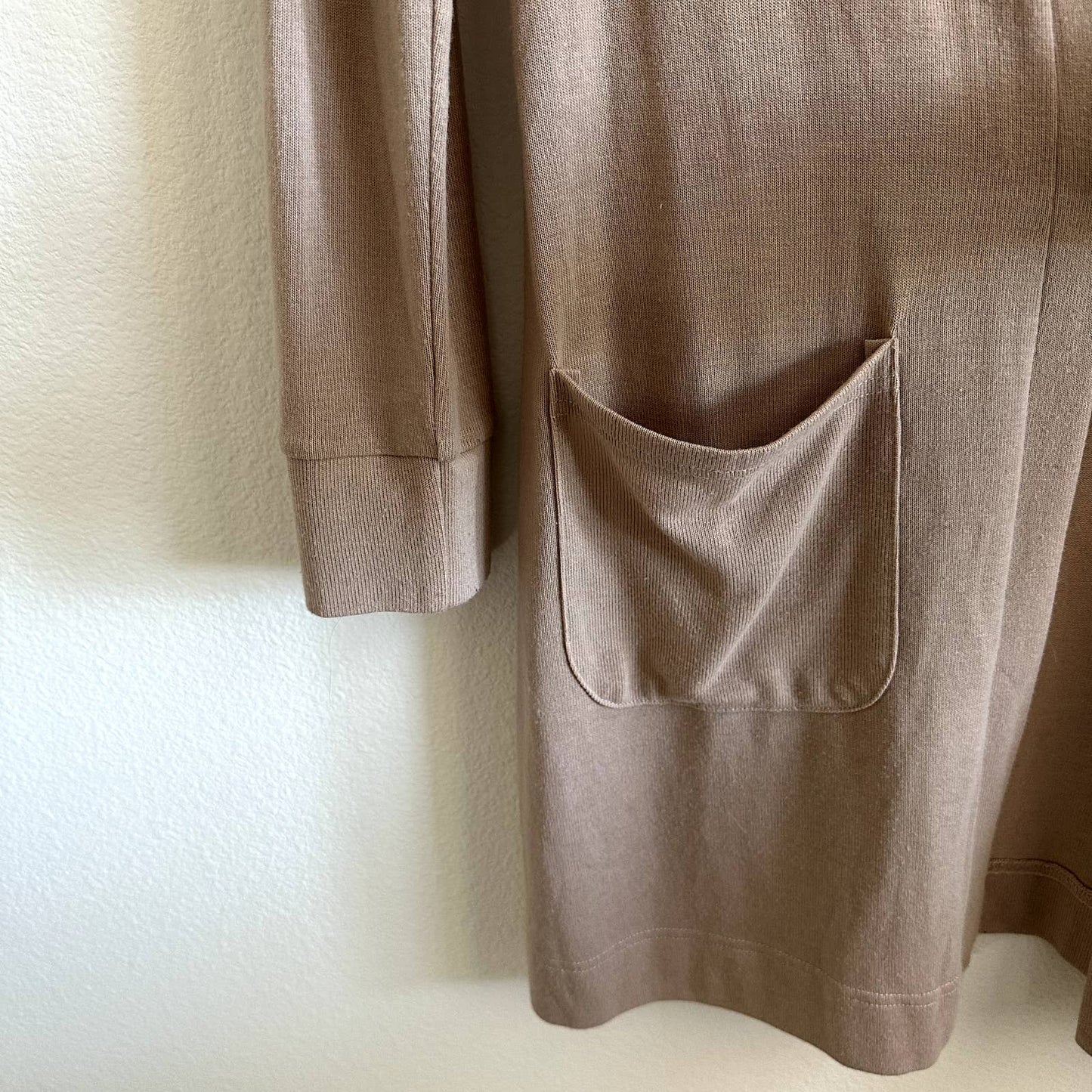Beige longline knit lightweight thin cardigan with pockets