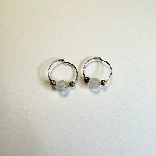 Surgical steel silver clear beaded huggie hoop earrings