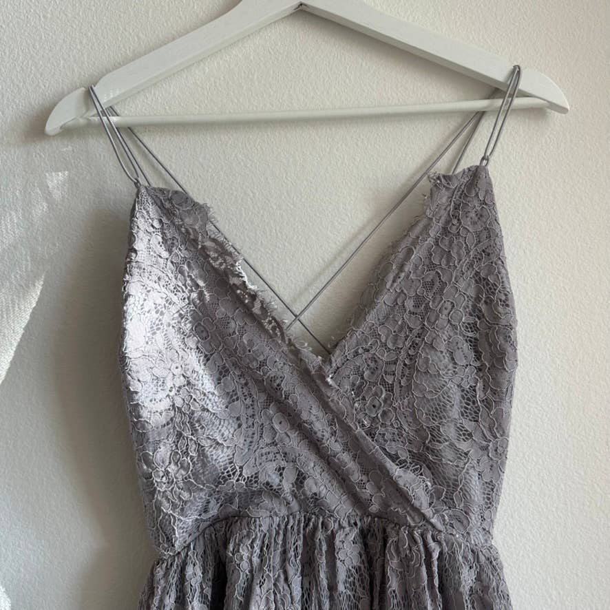 Tobi gray lace vneck wrap strappy mini dress