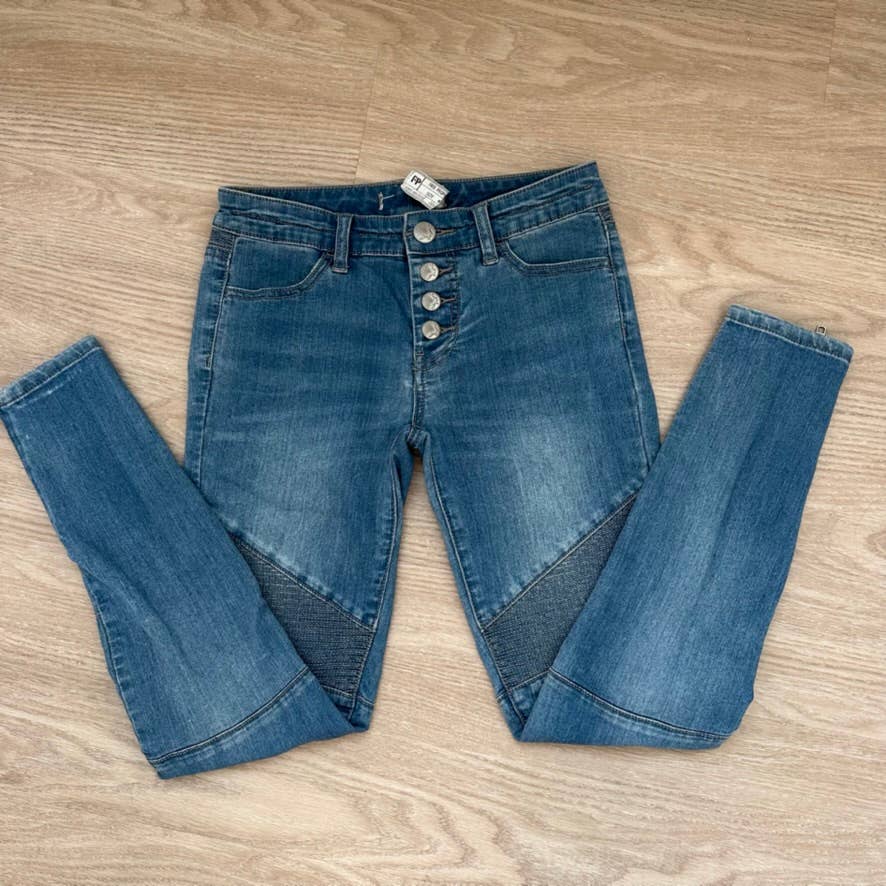 Free People medium wash moto skinny ankle zip button fly jeans