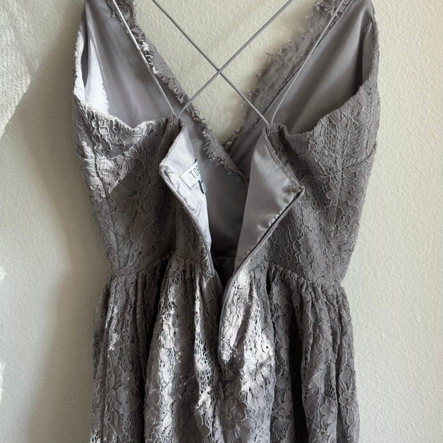Tobi gray lace vneck wrap strappy mini dress