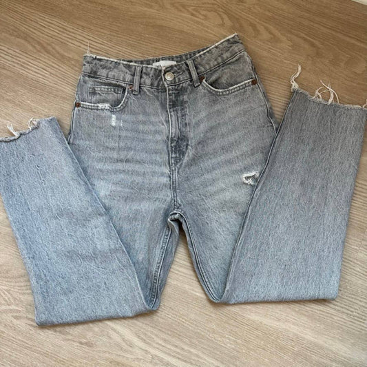 Zara blue gray high waisted distressed ripped cutoff mom jeans