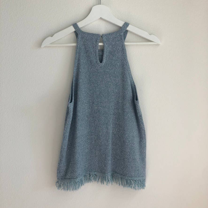NWT Fate blue knit fringe halter style sleeveless tank top