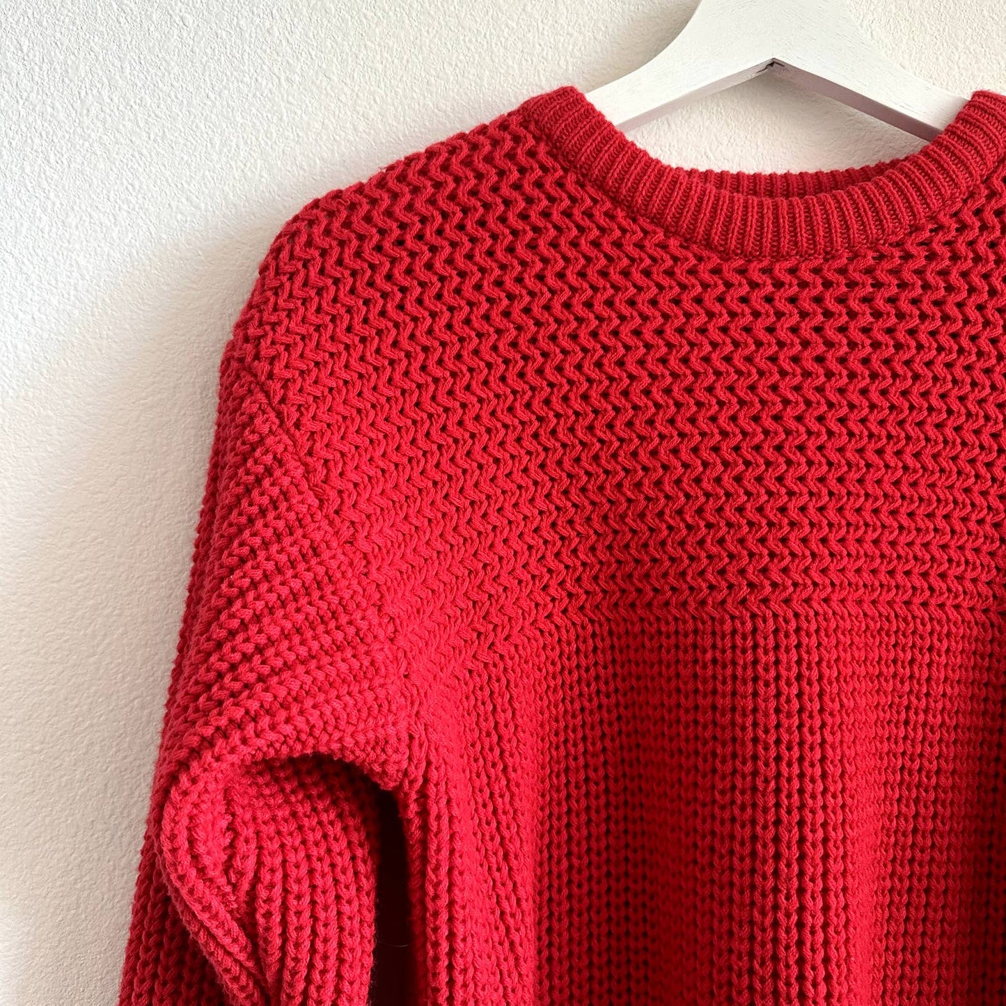 Vintage red chunky knit woven sweater